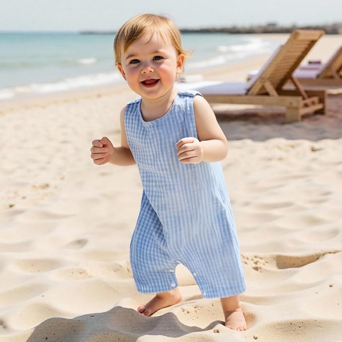 Baby Boy Summer Clothes Sleeveless Retro Plaid Romper Overalls Jumpsuit Shortalls Playsuit Outfits