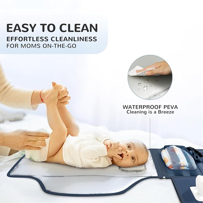 Portable Diaper Changing Pad with Shoulder Strap, Detachable Travel Changing Pad with Baby Wipes Pocket, Gifts for Baby Shower, Newborn Girls and Boys (Royal Blue)