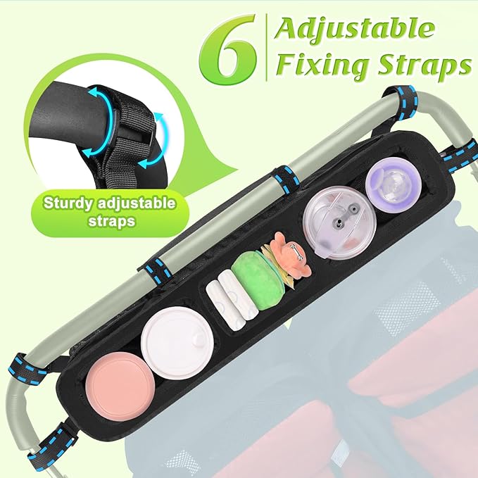 Guiseapue Double Stroller Organizer with 2 Insulated Cup Holders: Parent Console Double Jogging Stroller Accessories Fits for Baby Jogger City Mini GT2 and Jeep Double Stroller