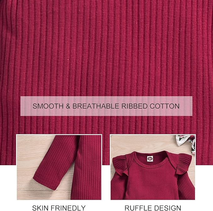 Aalizzwell Preemie Newborn Infant Baby Girls Clothes Ribbed Romper Bodysuit Pants Set Fall Winter Outfits