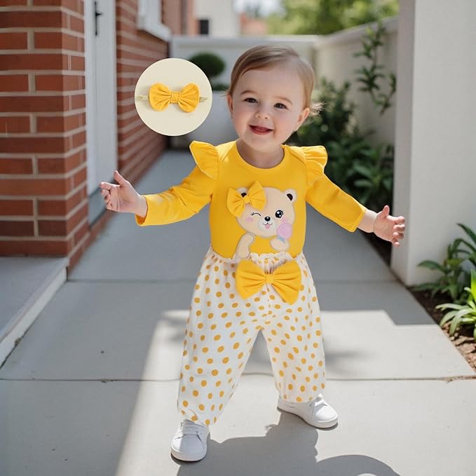 Fernvia Western Newborn Baby Girl Clothes Long Sleeve Letter Print Romper Animal Print Pants Headband 3Pcs Outfits Sets