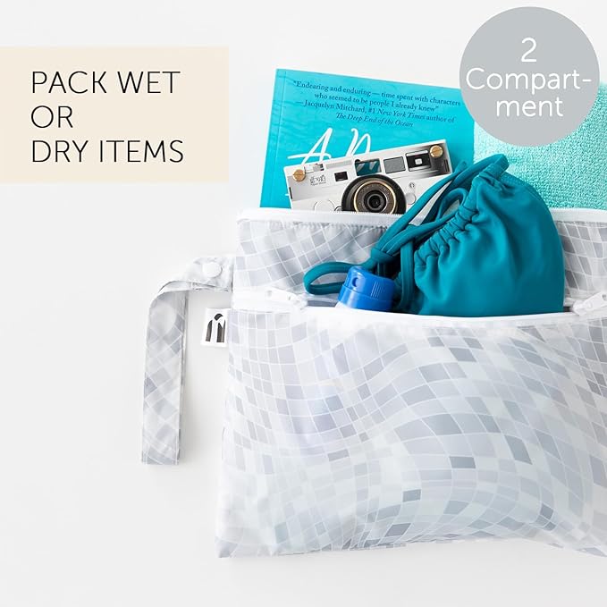Roamio Waterproof Wet Dry Clutch Bag for Baby, Travel, Swim Suit, Cloth Diapers, Pump Parts, Pool, Gym Clothes, Toiletry, Hook to Stroller, Pack for Daycare, Zip Bag, Packing Pouch, Disco Ball Gray