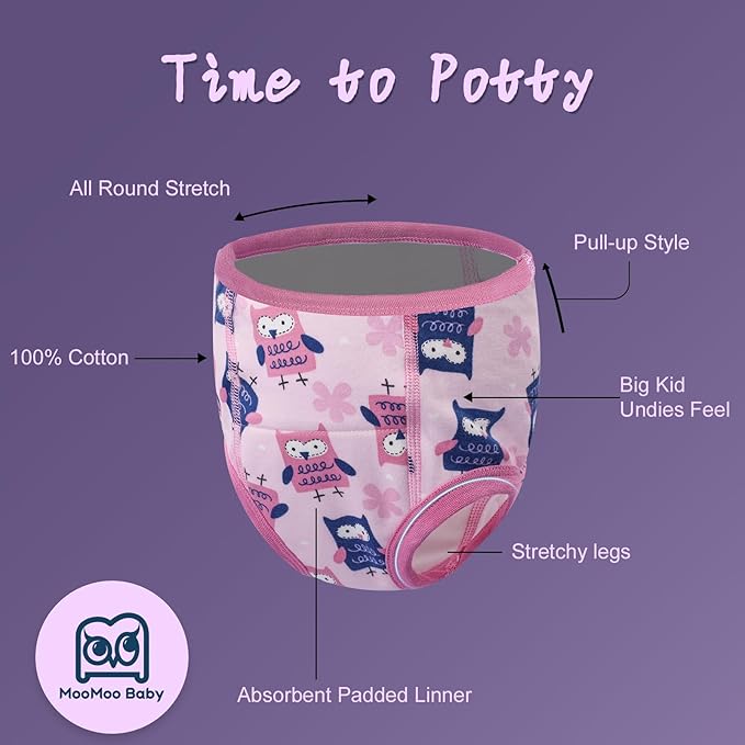 MooMoo Baby Absorbent Potty Training Pants 8 Packs Cotton Training Underwear for Girls 6T