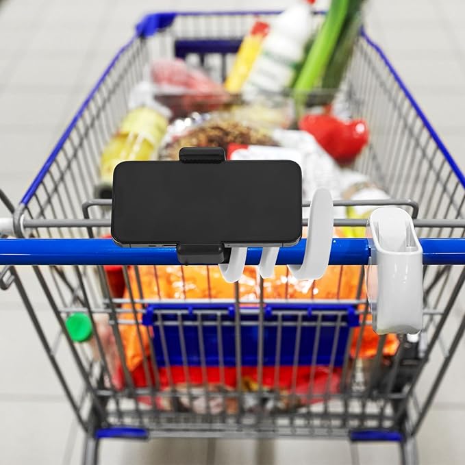 Amylove 2 Pcs Stroller Phone Holder Portable Cell Phone Holder Stand Universal Stroller Accessories for Parent Baby Toddler Cellphone Clamp with Non Slip Silicone Arm Grip(White,Novel)