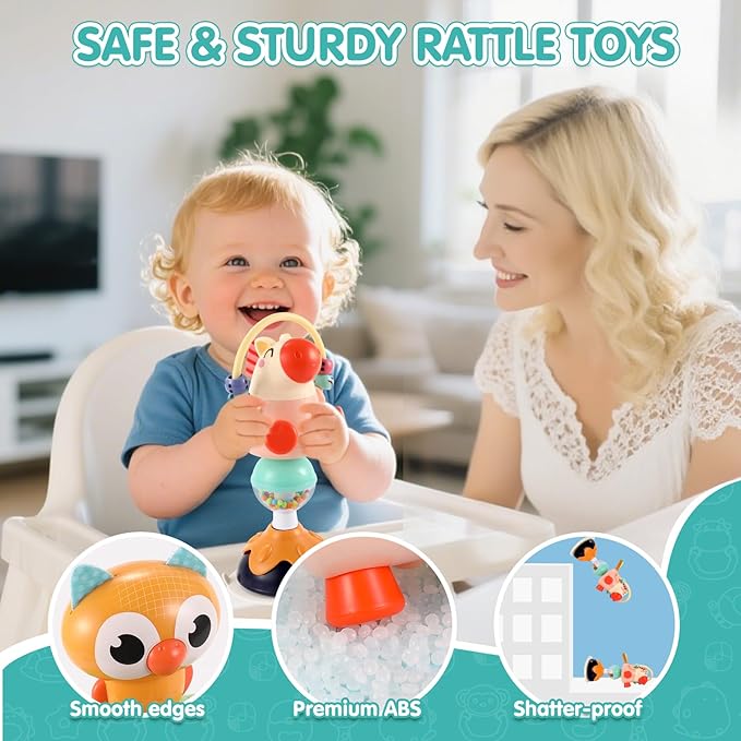 Baby Toys 6-12 Months 3PACK High Chair Scution Cup Toys Rattle Toys for Babies 12-18 Months Baby Tray Infant Toy for 6 9 12 18 24 Months Newborn Gifts for 1 2 Year Olds Boys Girls Kids Birthday Xmas