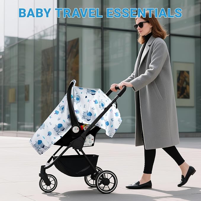 Metplus 2 in 1 Baby Car Seat Cover, Car Seat Canopy for Babies, Mom Multiuse Nursing Cover, Minky Baby Carrier Covers, Newborn Boy Girl, Peekaboo Opening