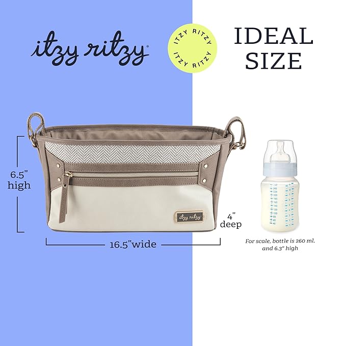 Itzy Ritzy Adjustable Stroller Caddy and Organizer Bag Featuring Front Zippered Pocket, 2 Built-In Interior Pockets & Adjustable Straps to Fit Nearly Any Stroller (Vanilla Latte)
