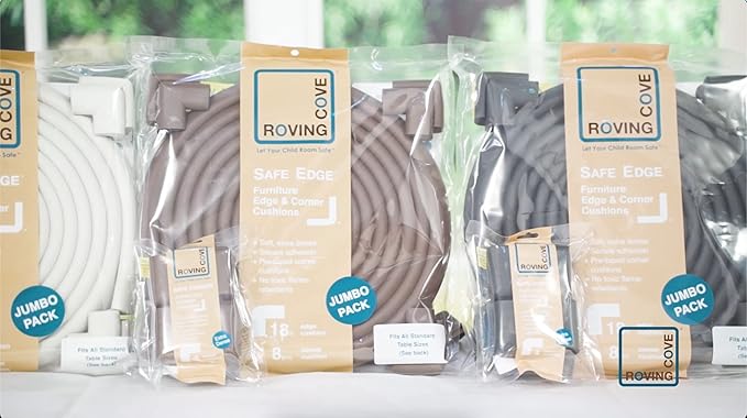 Roving Cove HeftyFit Edge Corner Protector Baby Proofing (Large 15ft Edge 4 Corners), Heavy-Duty, Soft NBR Rubber Foam, Furniture Fireplace Safety Bumper Guard, 3M Adhesive, Coffee Brown