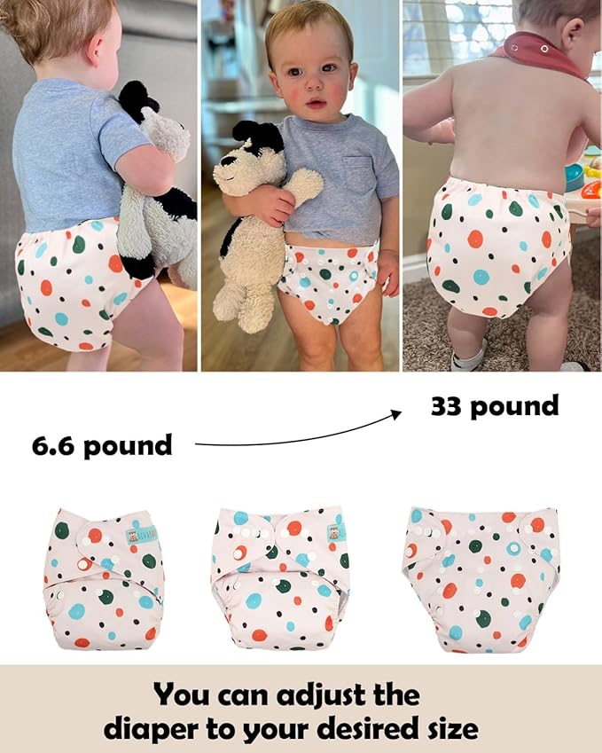ALVABABY Baby Cloth Diaper 6 Pack with 12 Inserts One Size Cloth Diaper Covers Adjustable Washable Reusable for Baby Girls and Boys 6DM125