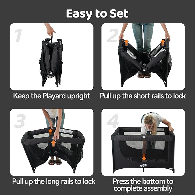 Pamo Babe Portable Crib Baby Playpen with Mattress and Carry Bag (Black)