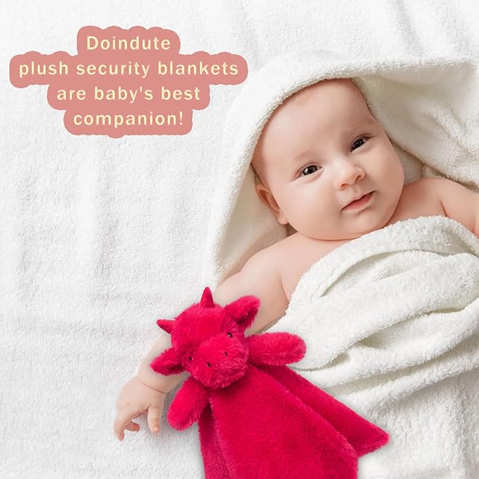 Baby Red Dragon Soft Stuffed Animal Security Blanket, Plush Dinosaur Character Lovey Blanket, Baby Shower/Nursery Gift, Newborn Infant Toddler Snuggle Blankie for Girls Boys, 14 Inches
