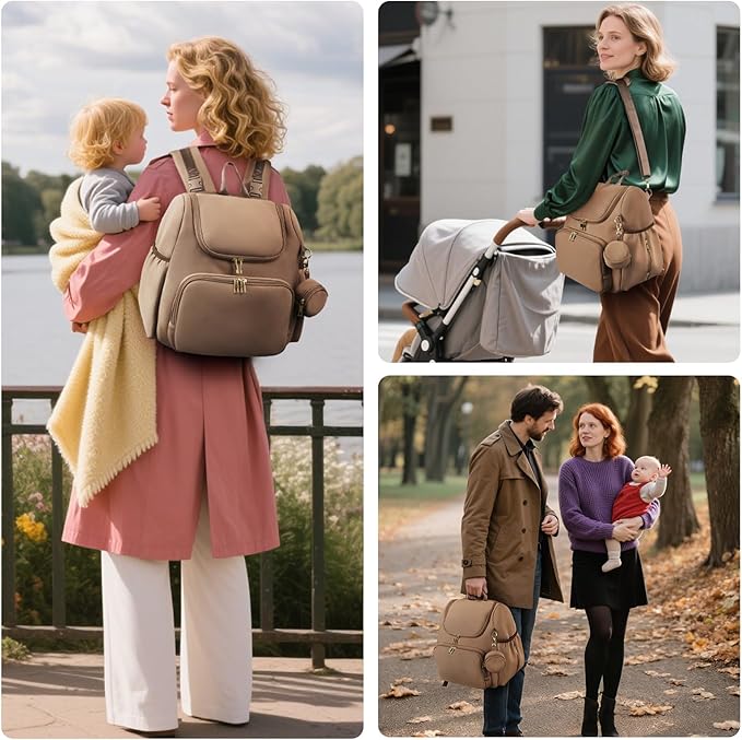 CEI-CEI Neoprene Diaper Bag Backpack Stylish Baby Maternity Bags Travel Tote for Mom with Insulated Pockets, Changing Pad, Stowable Shoulder Strap