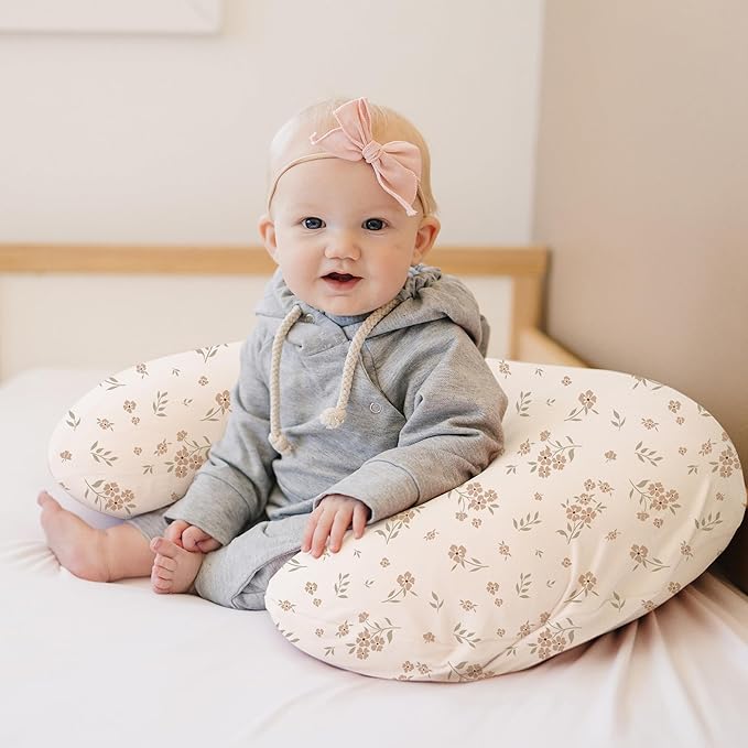 Konssy 2 Pack Nursing Pillow Covers, Soft and Comfortable Nursing Cover for Breastfeeding Pillows, Pillow Slipcover for Baby Girls Boys Newborn(Brown, Blossom)