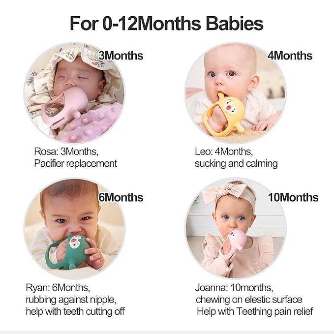 Smily Mia 2pack Penguin Teether for Babies 0-6Month, Infant Teething Toys,Pacifiers for Breastfed Babies, Silicone Teething Mittens for 3-6Months, Perfect Shower Gift+Baby Registry, Pink&Purple