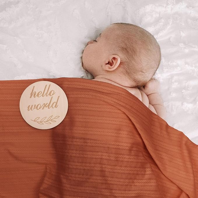 Newborn Receiving Blanket with Bow Hat Mittens Wooden Card Set Wheat-Pattern Newborns Toddler Baby Boy Girl Nursery Swaddle Wrap