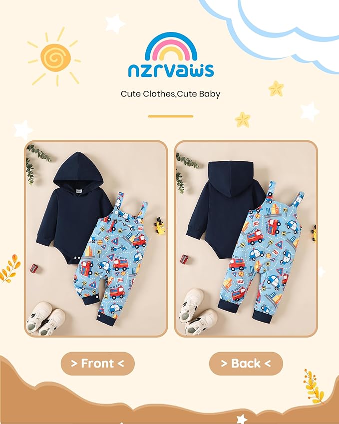 NZRVAWS Baby Boy Clothes Newborn Outfits Infant Romper Fall Winter Hoodie Pocket Pants Overalls Set NB-18M
