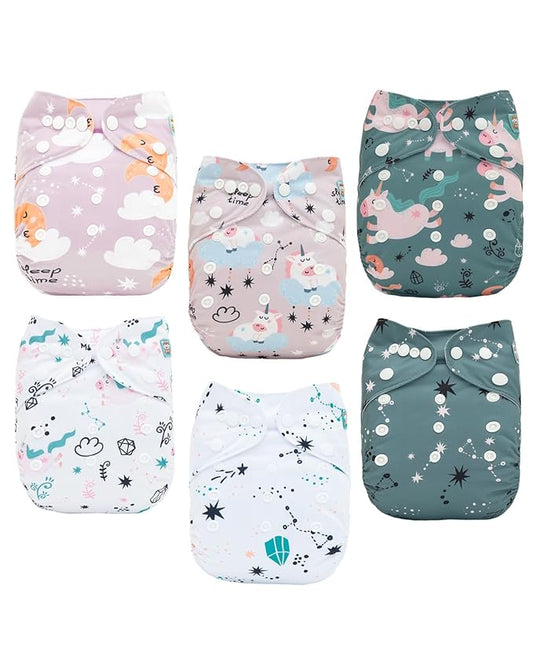 ALVABABY Baby Cloth Diaper 6 Pack with 12 Inserts One Size Cloth Diaper Covers Adjustable Washable Reusable for Baby Girls and Boys 6DM124