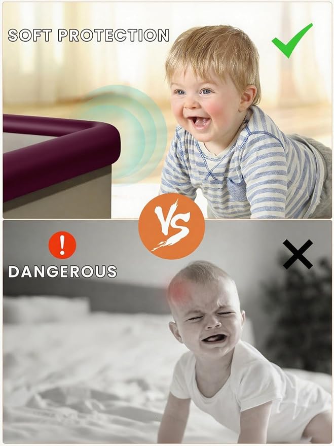 Baby Proof Edge Corner Protector, 6.56FT 0.47''Th L-Shape Furniture Corner & Edge Safety Bumpers with 6 Corners, Pre-Taped, Soft NBR Rubber Foam Desk Edge Cushion Wall Corner Protector(Brown)