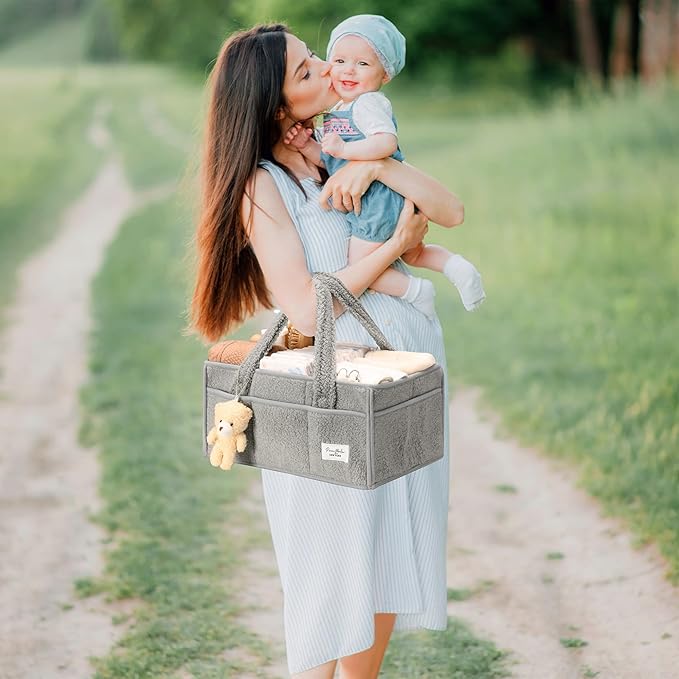 PeraBella Baby Diaper Caddy Organizer with Handle, Boy & Girl Shower Gift Basket, Portable Diaper Storage Basket Bin for Wipes, Newborn Baby Essentials Registry Search Must Haves, Car Caddy Organizer