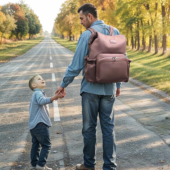 miss fong Diaper Bag Backpack - Baby Diaper Bag Neoprene Bag Large Capacity Neoprene Backpack with Diaper Changing Pad with 12 Pockets for Mom & Dad -Mauve