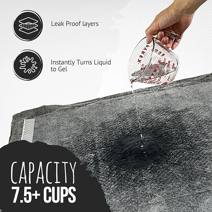 Bulldoglogy Carbon Black Puppy Pee Pads with Adhesive Sticky Tape - Large Charcoal Housebreaking Dog Training Wee Pads (24x24) 6 Layers with Extra Quick Dry Bullsorbent Polymer Tech (100-Count)