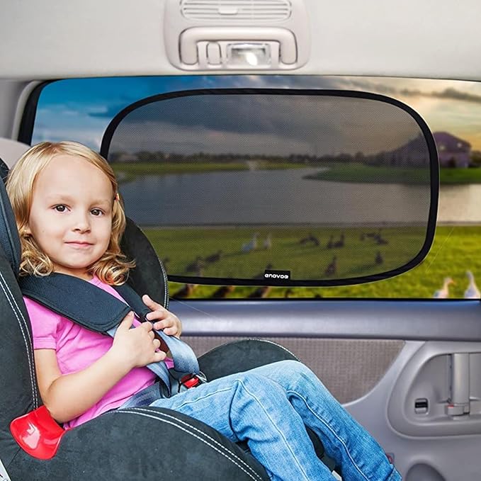 Enovoe Car Window Shade for Baby - (4 Pack) - XL - 25" x 16" - Cling Car Sun Shade for Windows - Sun, Glare and UV Rays Protection for Your Child