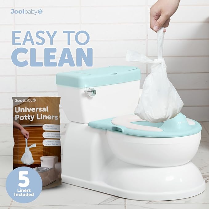 Real Feel 2-in-1 Potty with Wipes Storage, Flushing Sounds & Disposable Liners - Realistic Toilet - Easy to Clean & Assemble - Jool Baby (Aqua)
