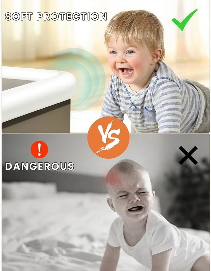 Baby Proof Edge Corner Protector, 16.4FT 0.47''Th L-Shape Furniture Corner & Edge Safety Bumper with 10 Corners, Pre-Taped, Soft NBR Rubber Foam Desk Edge Cushion Wall Corner Protector(White-gray)