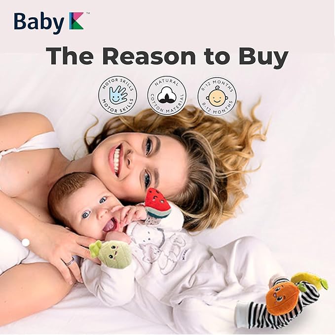BABY K Strawberry Rattle Socks, Wrist and Hand Rattles - Newborn Toys for Baby Boy or Girl - Brain Development Infant Toy - Suitable for 3-6, 6-12 Months