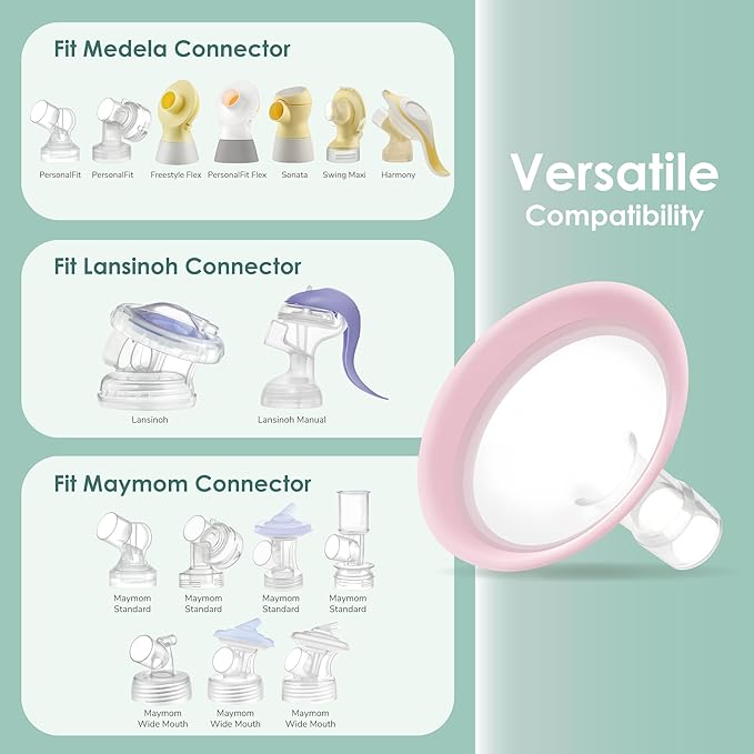14mm Maymom MyFit Shields, Pano Series; Compatible with Medela Breast Pump- PersonalFit, Freestyle, Harmony, Maxi, Freestyle Flex Connector; Connect to Maymom Widemouth/Narrow Connector, 2pcs
