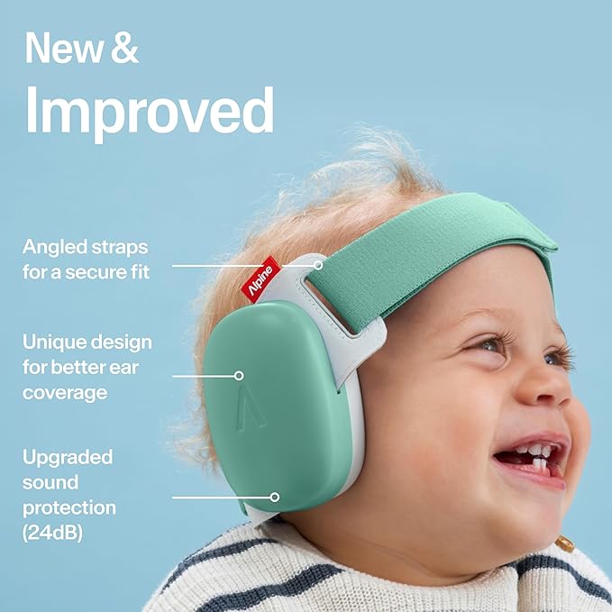 Alpine Muffy Baby Comfort - Protects Hearing for Babies and Toddlers - CE & ANSI Certified - Unique Headband for Safe fit & Comfort - Multi-adjustable for Ages 3-48 Months, 24dB Sound Reduction, Green