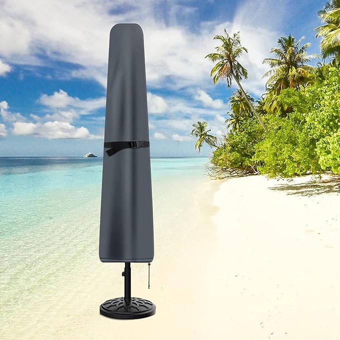 Patio Umbrella Cover, Waterproof Umbrella Covers for 7ft to 9ft Outdoor Umbrellas Market Parasol Covers with Push Rod, Gray