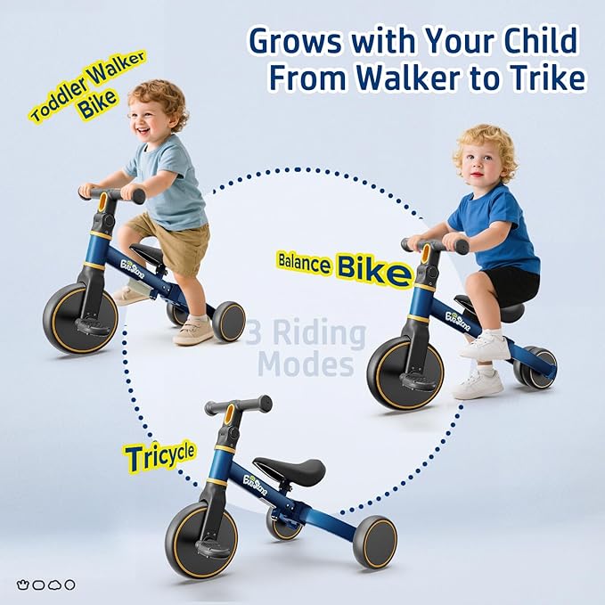 5-in-1 Kids Balance Bike, Toddler Tricycle for 1-3, Ride-On Toy for 18 Months to 4 Years, Outdoor and Indoor Gift Bike for Yard, Sidewalk, Park, Birthday Present for Boys & Girls, Blue