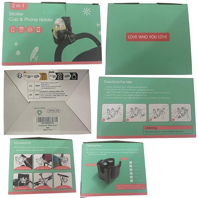 Suranew Adjustable Stroller Cup Holder with Phone Holder for Baby Stroller for Family Members, Walker Purple