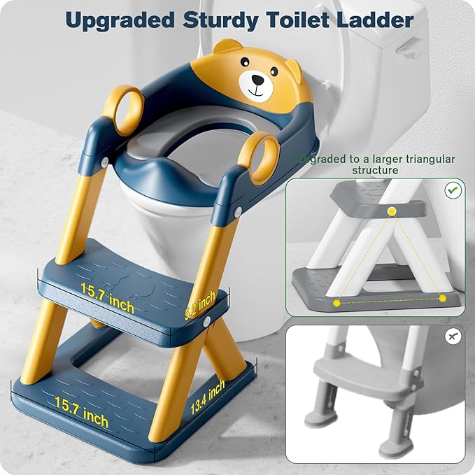 Potty Training Seat, Upgrade Toddler Toilet Seat for Kids Boys Girls, 2 in 1 Potty Training Toilet for Kids, Splash Guard Anti-Slip Pad Step Stool(Upgraded Cushion)