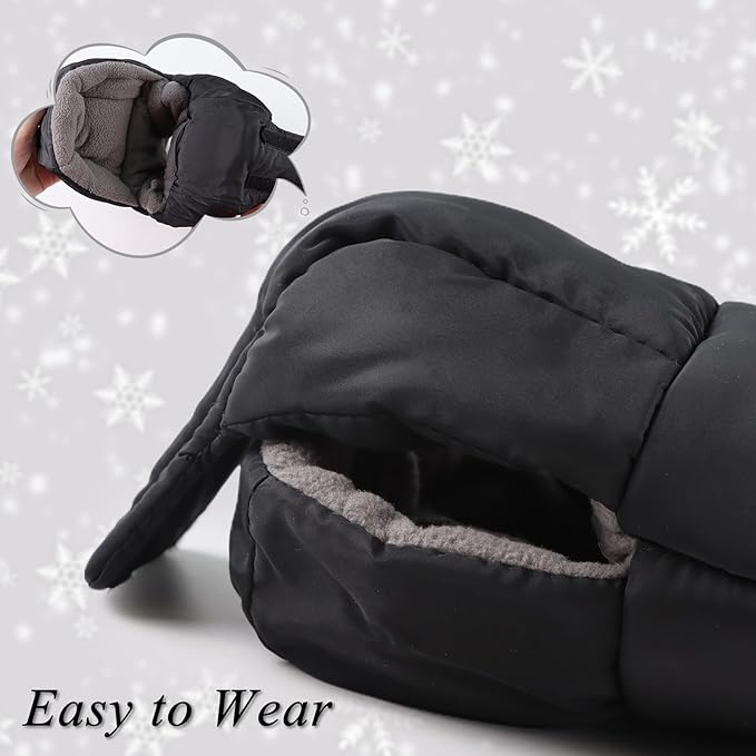 Zsedrut Stroller Gloves Universal Winter Anti-Freeze Stroller Mittens Water Repellent Hand Warmer Muff Fleece Lined,Winter Stroller Accessories (Black)