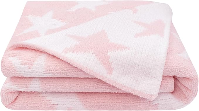 Living Textiles Pink Star Chenille Soft Baby Blanket Reversible Premium Cozy Fabric for Best Comfort - for Infant,Toddler,Newborn,Nursery,Boy,Unisex,Throw,Crib,Stroller,Gift, Pink Star 40x30