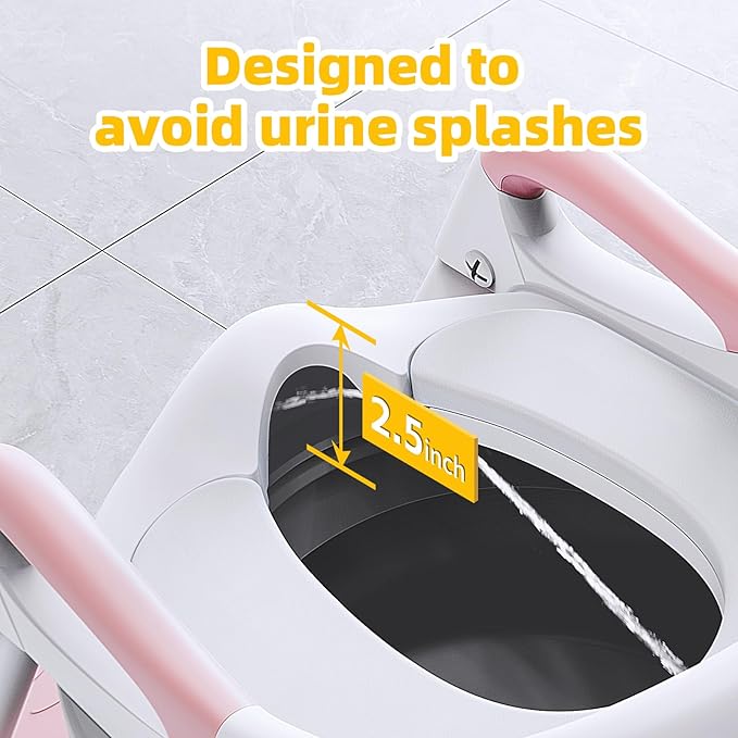 SKYROKU New Sector-Shape Stabilized Base 2-in-1 Toddler Toilet Seat, Potty Training Toilet with Splash Guard, Anti-Slip Pad, and Step Stool (Dark Blue) (8868-Pink)