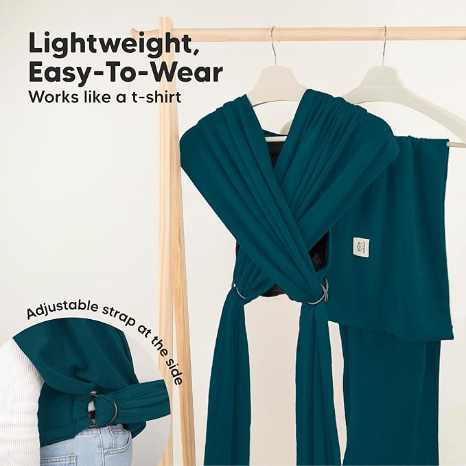 KeaBabies Baby Wrap Carrier Ring Sling - Easy to Wear, Adjustable D-Lite Baby Carrier Newborn to Toddler, Infant Carrying Shirt, Hands Free Bonding, Breathable Fabric Wearing Wrap (Peacock Green)