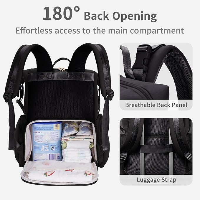 CEI-CEI Neoprene Diaper Bag Backpack Large Newborn Baby Maternity Bags Waterproof Travel Backpack for Mom Dad with Insulated Pockets,Changing Pad