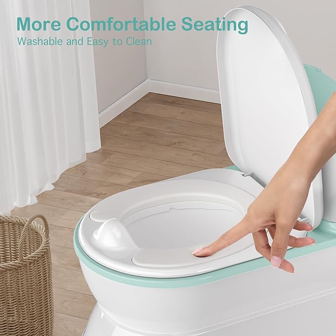 2-in-1 Toddler Potty Training Toilet - Larger Potty Chair & Detachable Training Seat for Boys & Girls Ages 1-3 with Flushing Sound, Wipes Storage, Toilet Paper Holder - Cyan