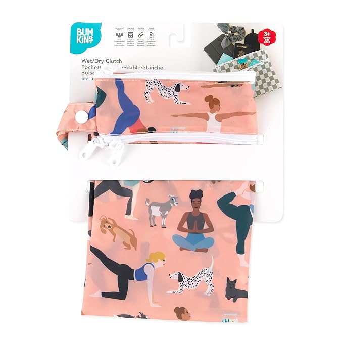 Bumkins Waterproof Wet Dry Clutch Bag for Baby, Travel, Swim Suit, Cloth Diapers, Pump Parts, Pool, Gym Clothes, Toiletry, Hook to Stroller, Pack for Daycare, Zip Bag, Packing Pouch, Yoga Pals
