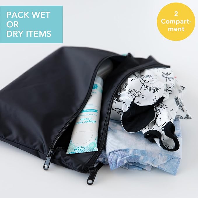 Bumkins Waterproof Wet Dry Clutch Bag for Baby, Travel, Swim Suit, Cloth Diapers, Pump Parts, Pool, Gym Clothes, Toiletry, Hook to Stroller, Daycare, Packing Pouch, Diaper Bag, Zip Reusable, Black
