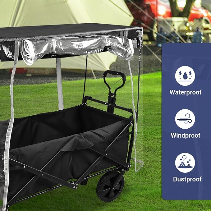 LOSCHEN Wagon Rain Wind Cover for Outdoor Garden Camping Picnic Wagon Stroller Waterproof,Folding Trolley Cart Accessories, EVA Material(Cart Not Included)