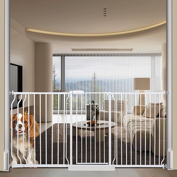 Extra Wide Baby Gates Large Long Dog Gates for The House Doorways Stairs Pressure Mount Dog Pet Gate Walk Through Metal Child Indoor Safety Gates (White, 76.38"-86.3"/194-219CM)