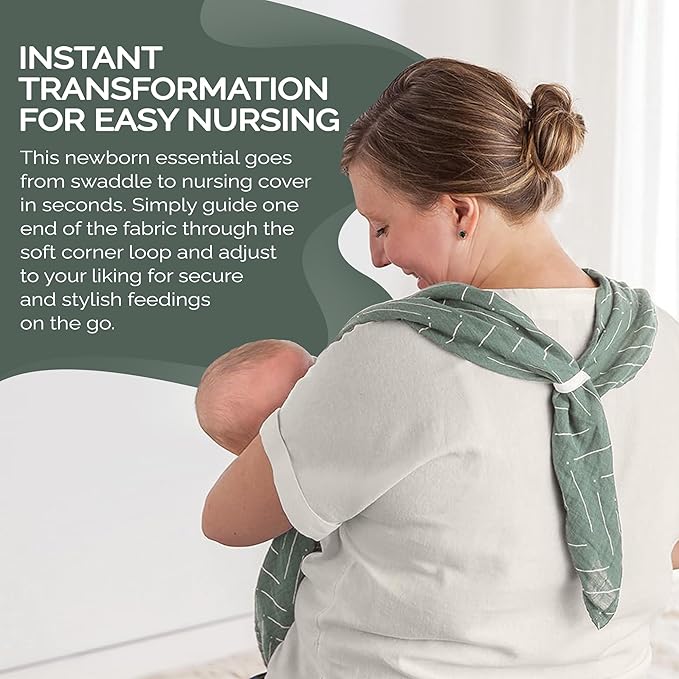 Itzy Ritzy Breastfeeding Boss Multi-Use Cover – A Nursing Cover, Swaddle, Car Seat Cover, Tummy Time Mat & Burp Cloth All in One – Made of Soft Muslin Fabric & Measures 47” x 47” (Sage Mudcloth)