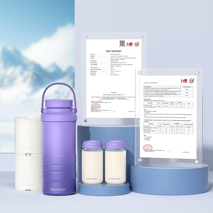 Momcozy 22oz Portable Breast Milk Cooler for Outdoor, Life Saver with 360° Total Cooling for 24 Hours, Larger Capacity Travel Breastmilk Chiller with 2pcs Baby Bottles for Breastmilk Storage, Purple