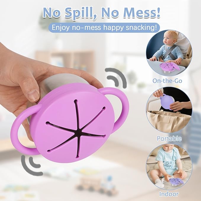 2 Pack 304 Stainless Steel Snack Cups for Toddlers, Toddler Snack Containers with Spill-Proof Silicone Travel Lid & Handle, Dishwasher Safe, Removable Snack Cup for Baby, Toddler, Kids