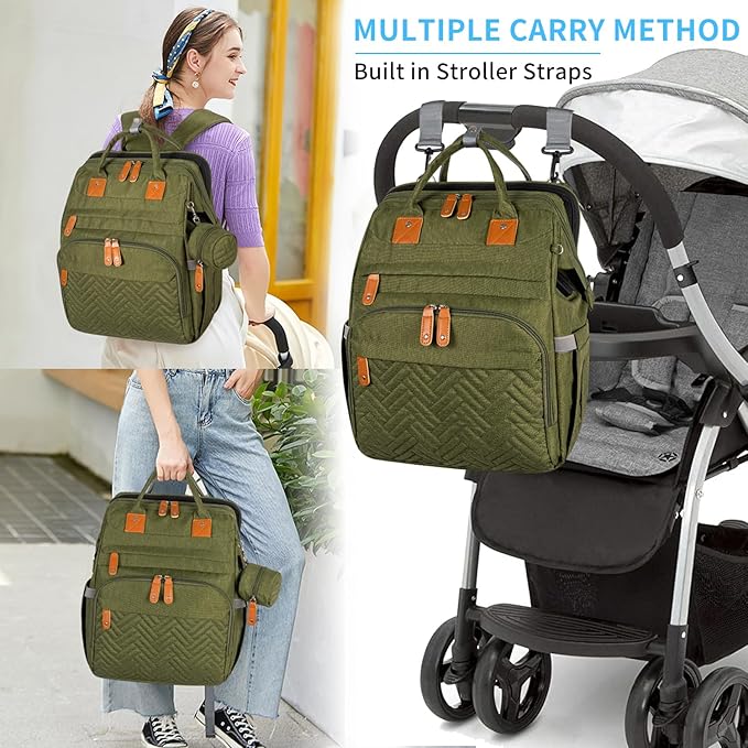 KABAQOO Diaper Bag Backpack with Detachable Changing Station, Large Capacity Baby Diaper Bags for Boys & Girls, Baby Registry Search Stuff & Shower Gifts, Newborn Essentials Must Haves, Army Green