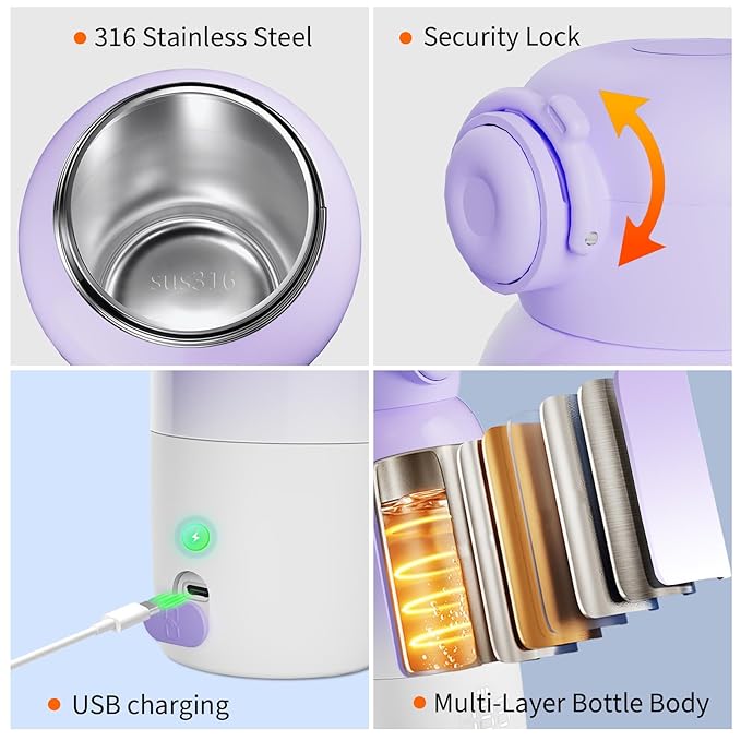 Portable Bottle Warmer for Travel: Large 12oz Capacity with Dual Heating Modes for Breast Milk & Water, Fast Heating Smart Temperature Control, Portable Milk Warmer Gifts for New Mom Purple